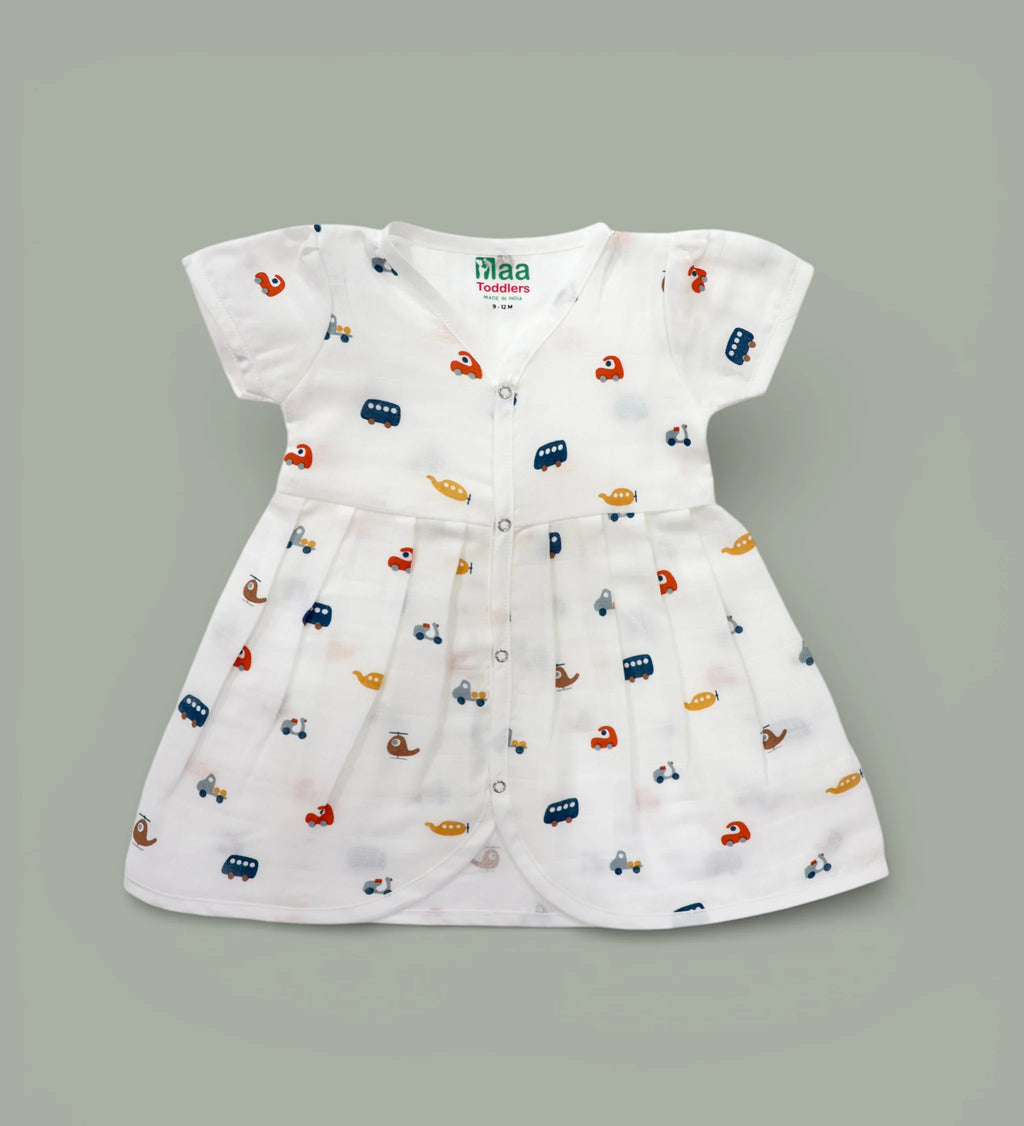 Grace Muslin Front Button Frock for 0-6 Months- Any 3 prints Random
