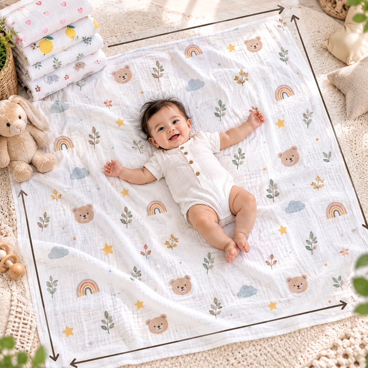 Premium Jumbo Muslin Baby Towel – 110 × 110 cm | Extra Large, Soft & Breathable