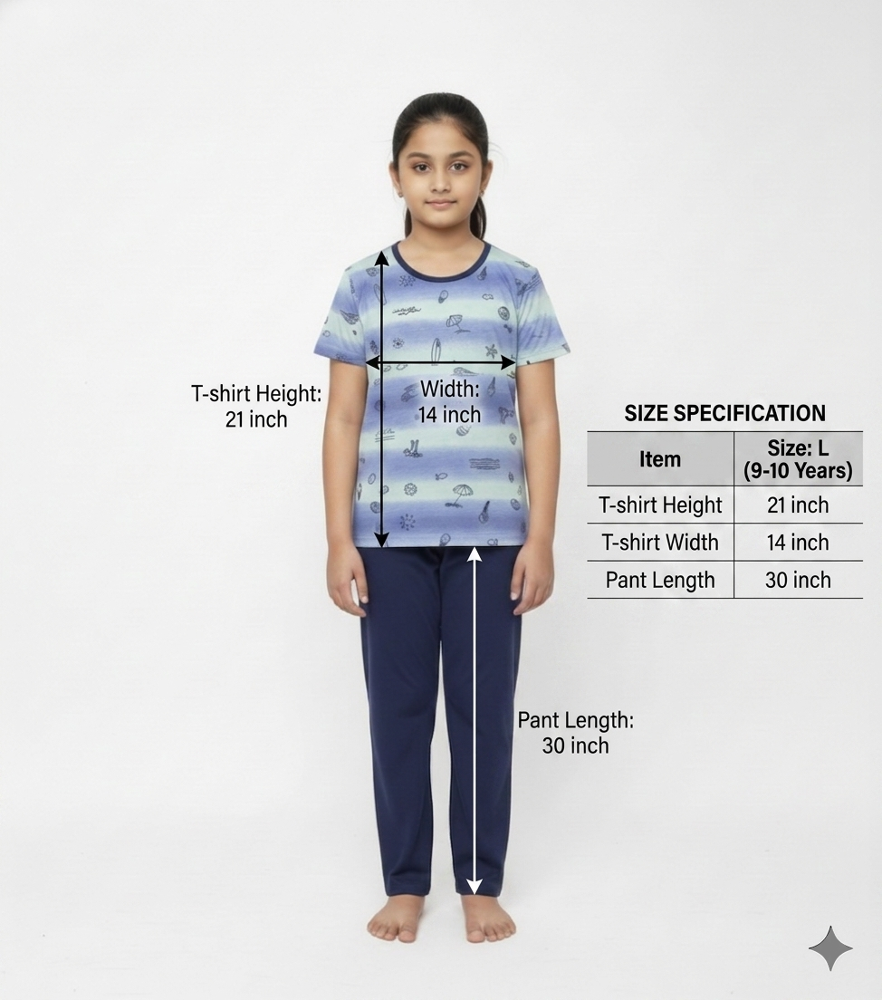 Girls 2 piece Cotton daily wear Night Dress - Any 1 Random Color