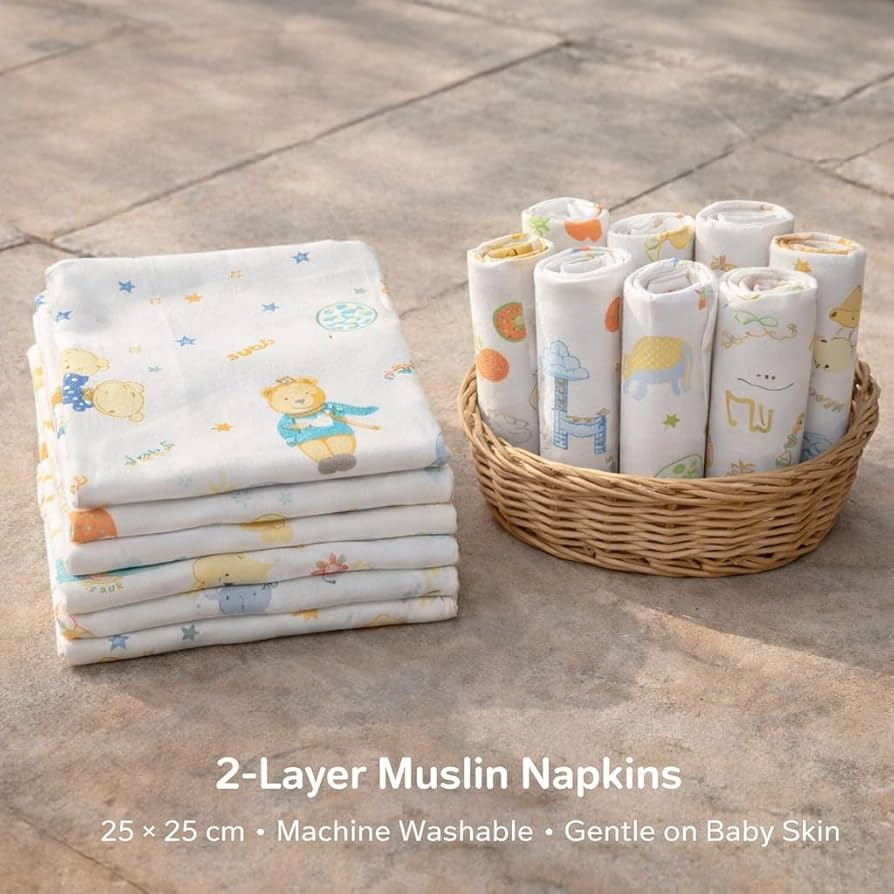 Thick Muslin Baby Wipes / Newborn Napkin -100% Cotton 4 layer Muslin (Any 5 Print) 12*12 Inches