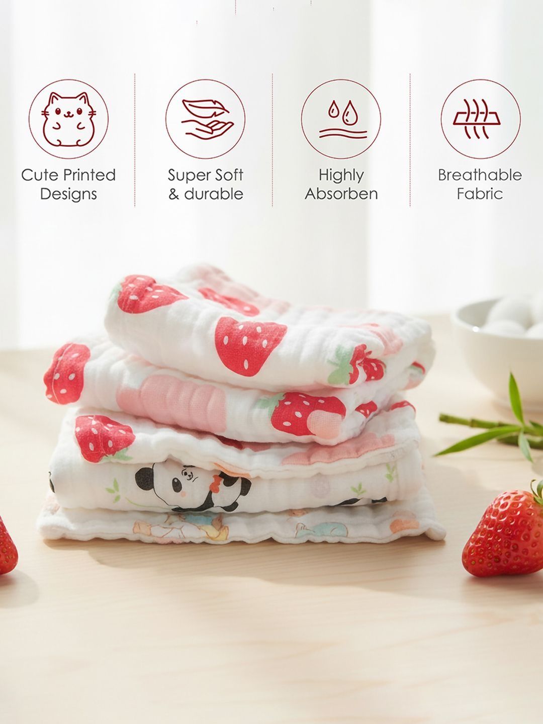 Muslin Baby Wipes / Newborn Napkin -100% Cotton Muslin (Pack of Any 5) 11*11 Inches