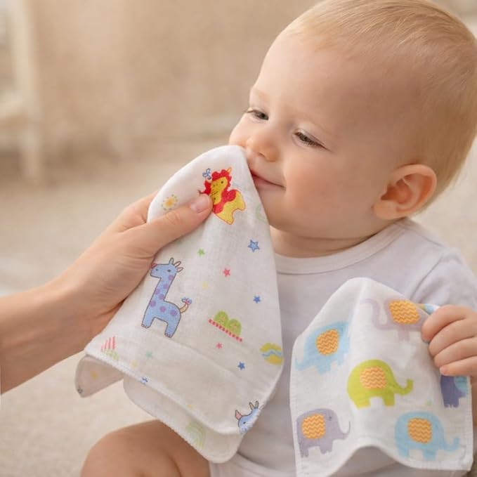 Thick Muslin Baby Wipes / Newborn Napkin -100% Cotton 4 layer Muslin (Any 5 Print) 12*12 Inches