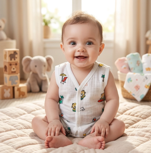 Muslin Jabla Front Button (0-3 Months) - Pack of 3 Random Prints
