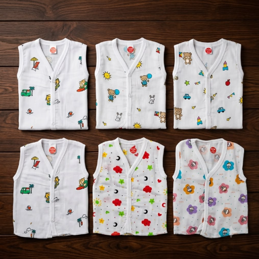 Muslin Jabla Front Button (0-3 Months) - Pack of 3 Random Prints