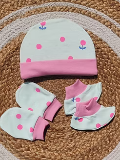New Born Mitten Booties Set -Cap, socks and Mittens -Any 1 Random Color