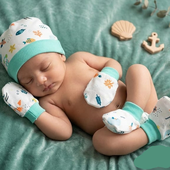 New Born Mitten Booties Set -Cap, socks and Mittens -Any 1 Random Color