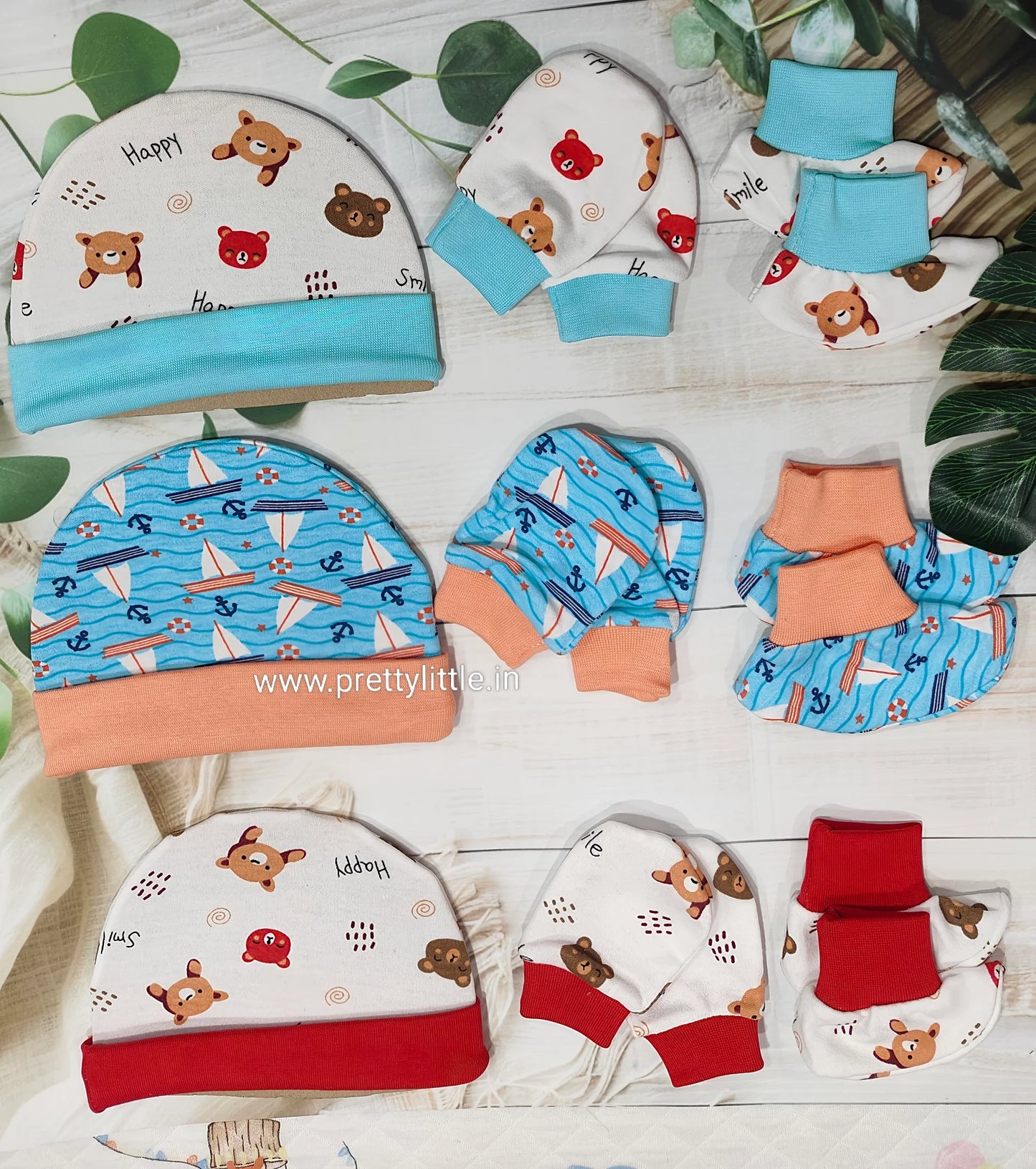 New Born Mitten Booties Set -Cap, socks and Mittens -Any 1 Random Color