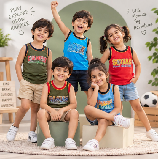 Pack of 10-Kids Pure Cotton Sleeveless Tank Tops Set (0-5 Years)