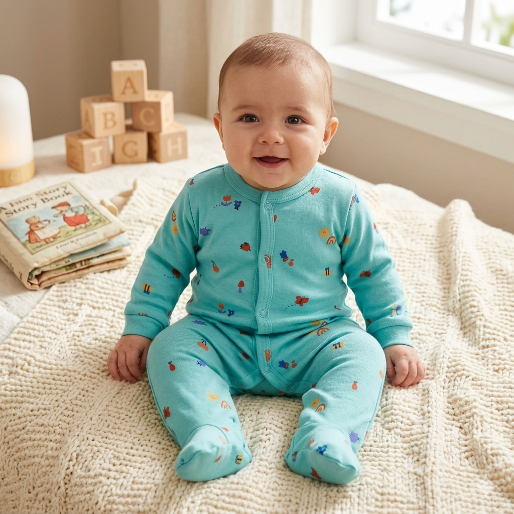 Premium Baby Romper Soft Cotton Footed Sleepsuit Pack-1 (Assorted Prints)