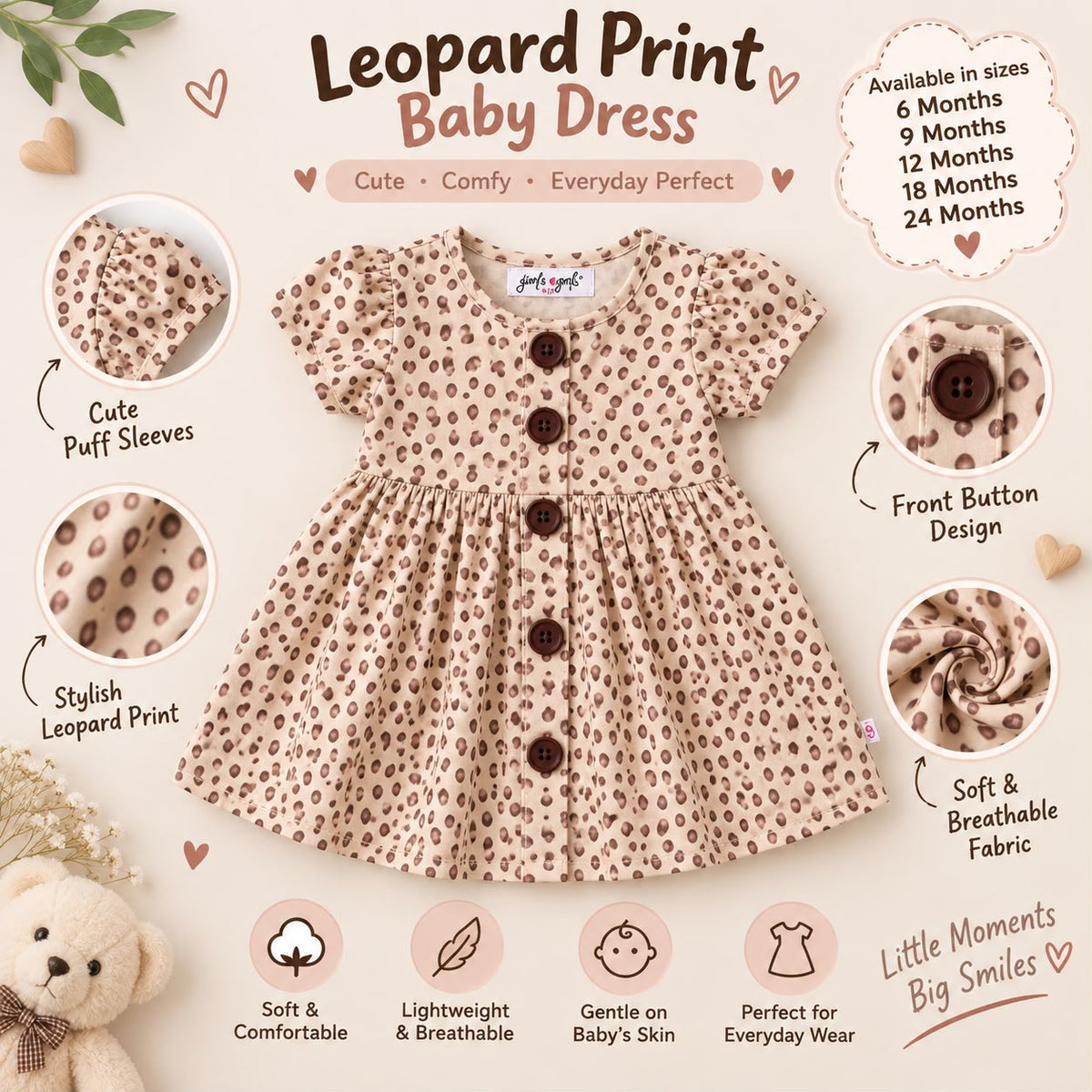Premium Leopard Print 100% Cotton Baby Frock | Soft & Comfortable Girls Dress