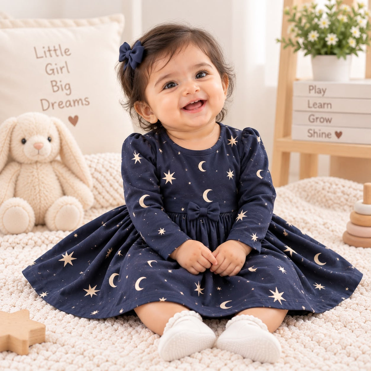 Premium Moon & Star Print 100% Cotton Baby Frock | Soft & Comfortable Girls Dress