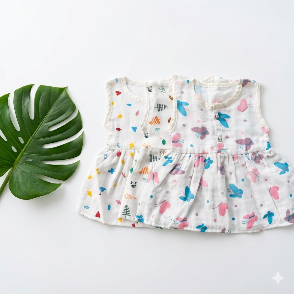 Riya Muslin Front Button Baby Frock 3-6 month - Any 3 Pieces