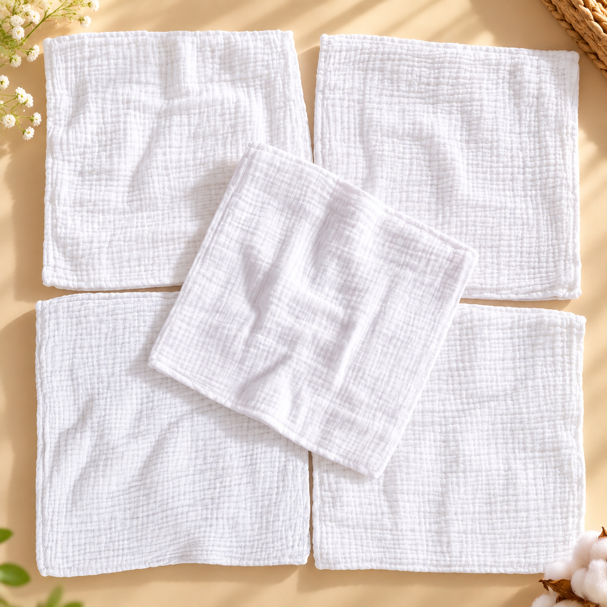 Small - Muslin 2 layer cotton Baby Wipes / Newborn Napkin Random Prints(Pack of Any 5)8*8 Inches