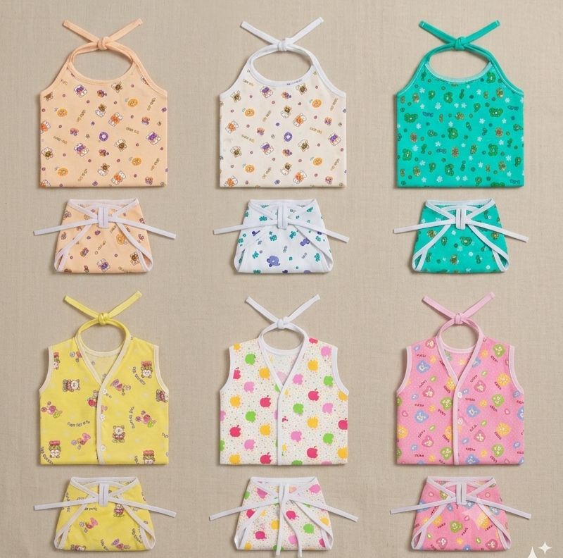 Top Knot Cotton Jabla & Langodu Combo Set (Pack of 3) 0-3 Month