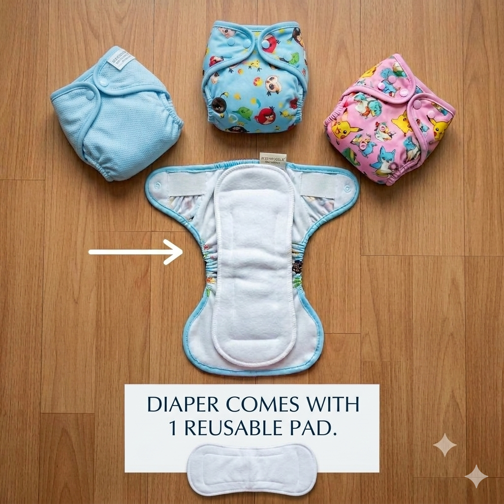 S-size Washable Reusable Baby Cloth Diaper with 1 Free Insert Pad (0-6 month)-Any 1