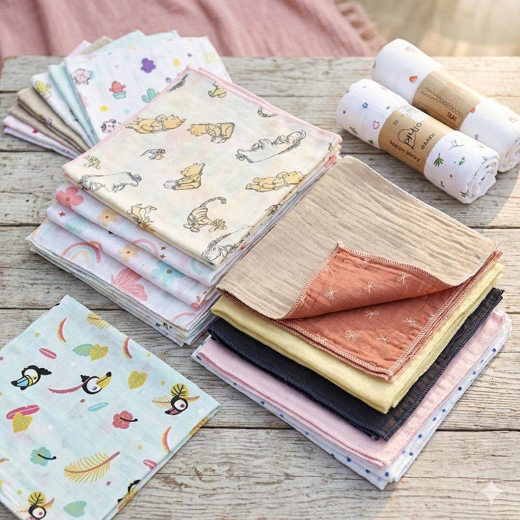 Thick Muslin Baby Wipes / Newborn Napkin -100% Cotton 4 layer Muslin (Any 5 Print) 12*12 Inches