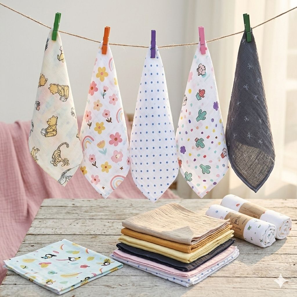 Thick Muslin Baby Wipes / Newborn Napkin -100% Cotton 4 layer Muslin (Any 5 Print) 12*12 Inches