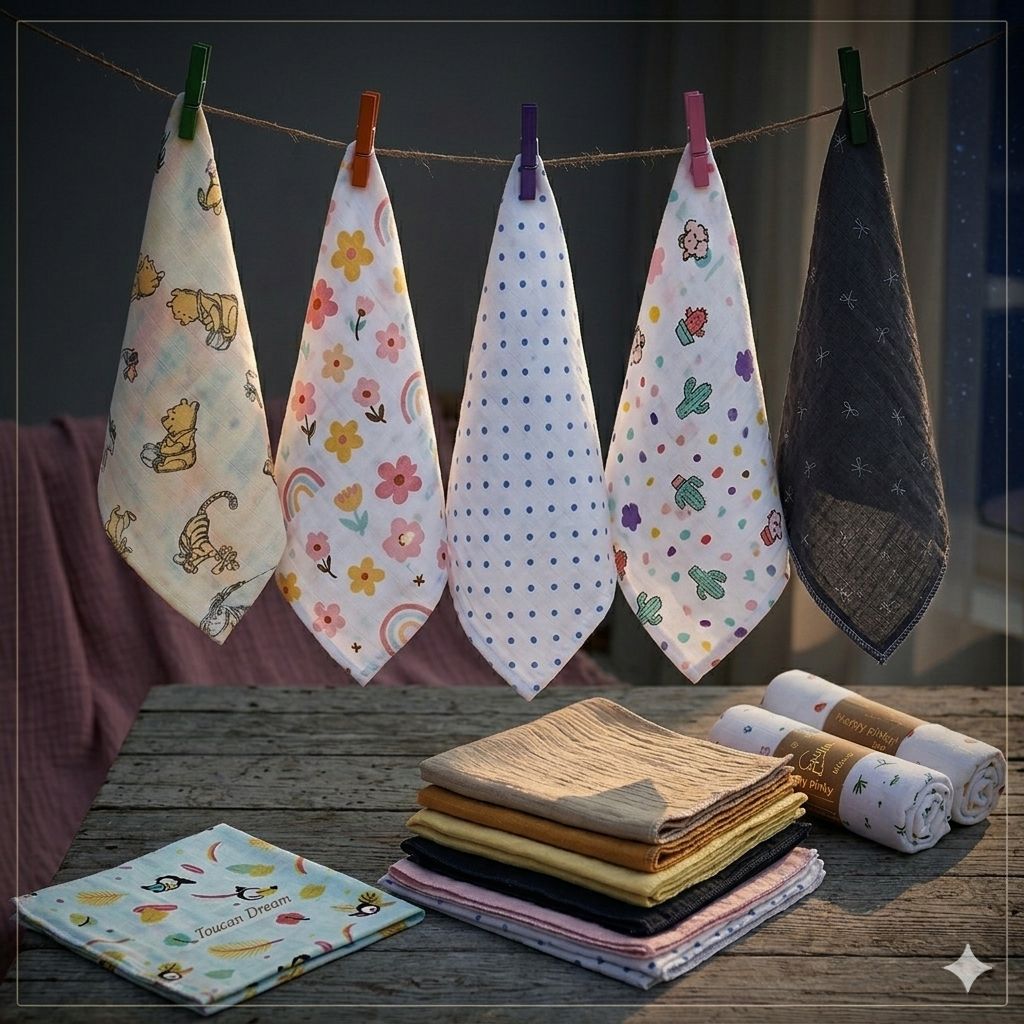 Thick Muslin Baby Wipes / Newborn Napkin -100% Cotton 4 layer Muslin (Any 5 Print) 12*12 Inches