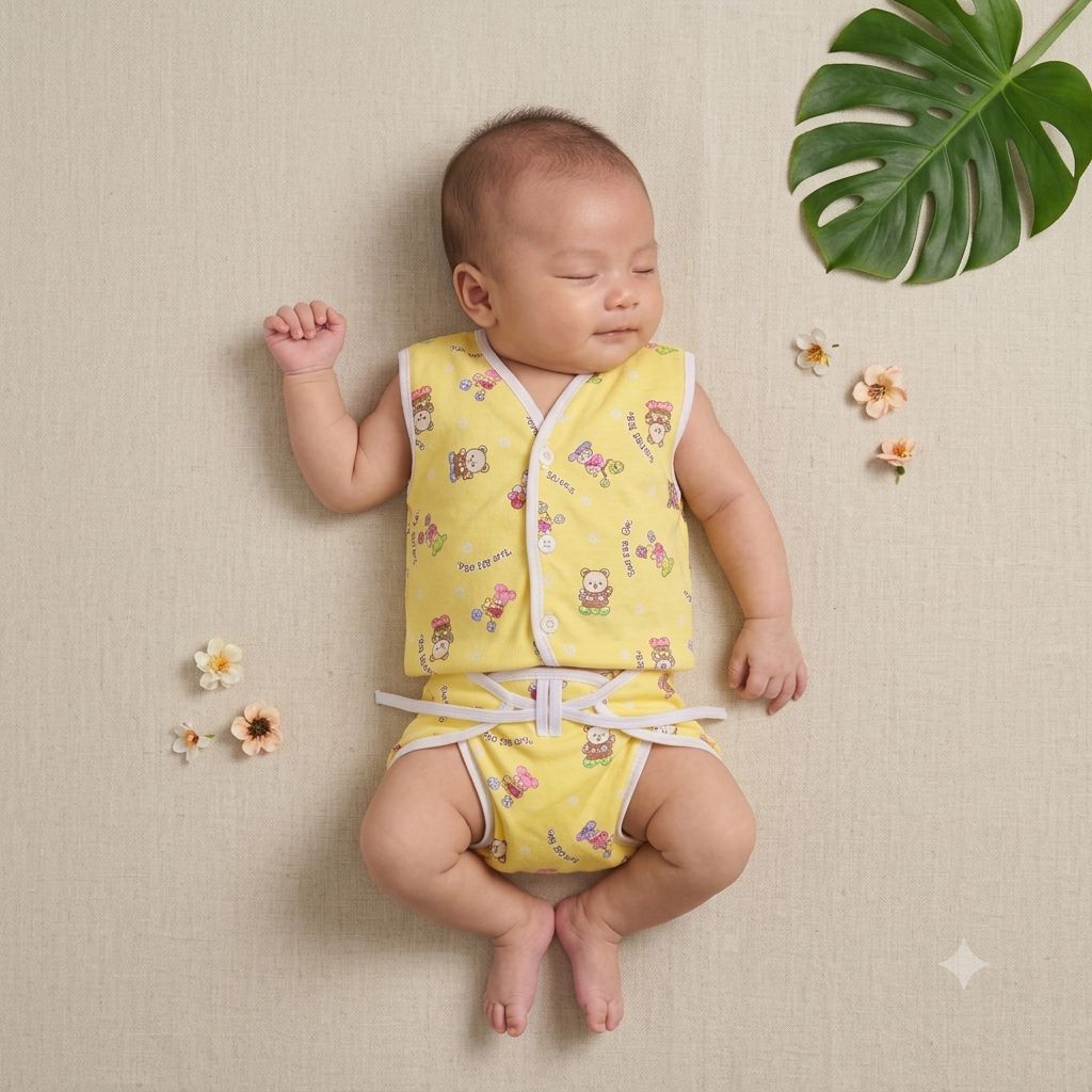 Front Button Cotton Jabla & Langodu Combo Set (Pack of 3) 0-3 Month