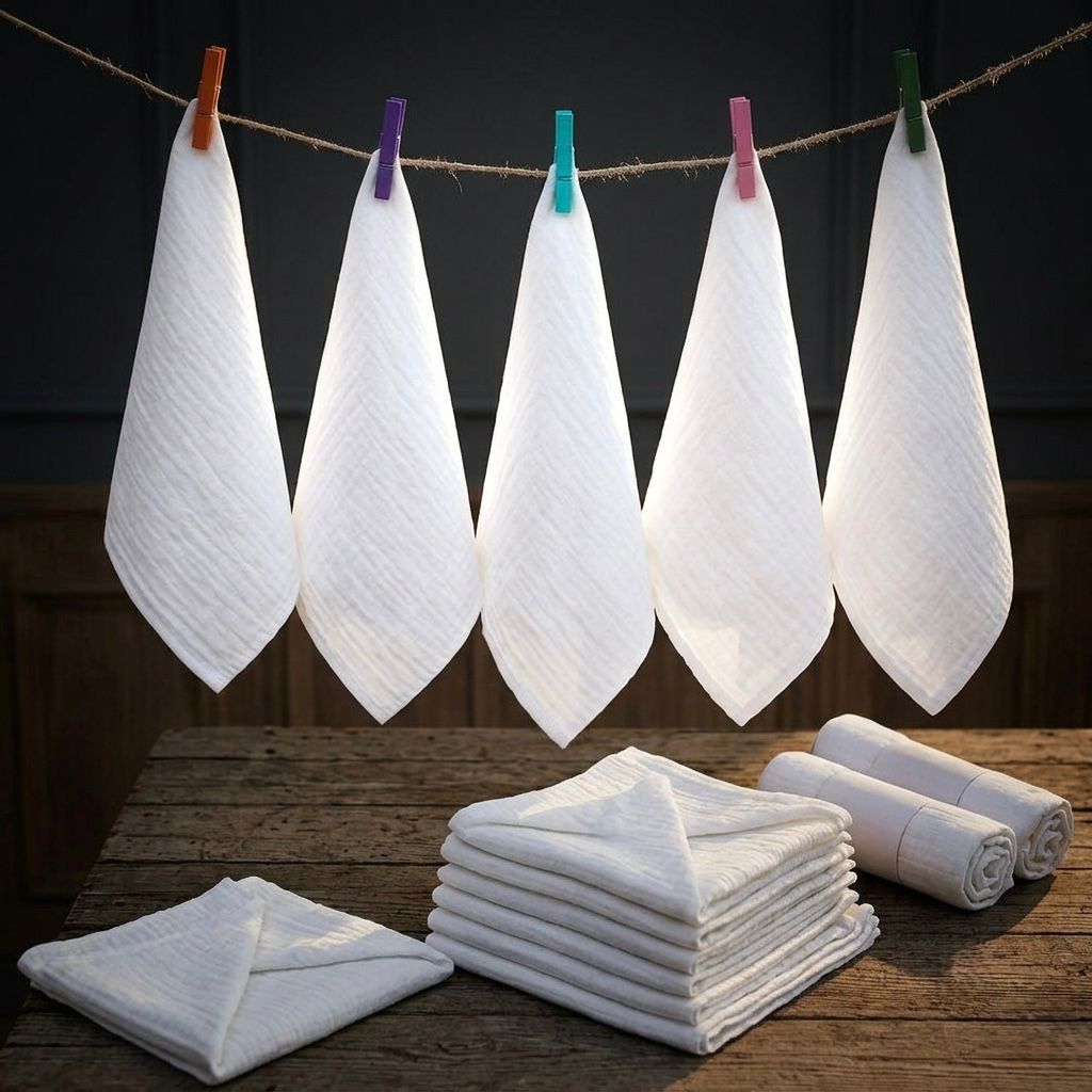 White Muslin Baby Wipes / Newborn Napkin -100% Cotton 2 layer Muslin (5 Pieces Pack) 12*12 Inches