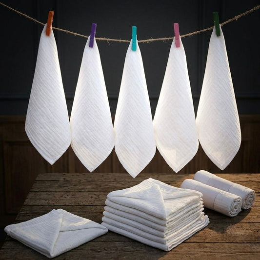 White Muslin Baby Wipes / Newborn Napkin -100% Cotton 2 layer Muslin (5 Pieces Pack) 12*12 Inches