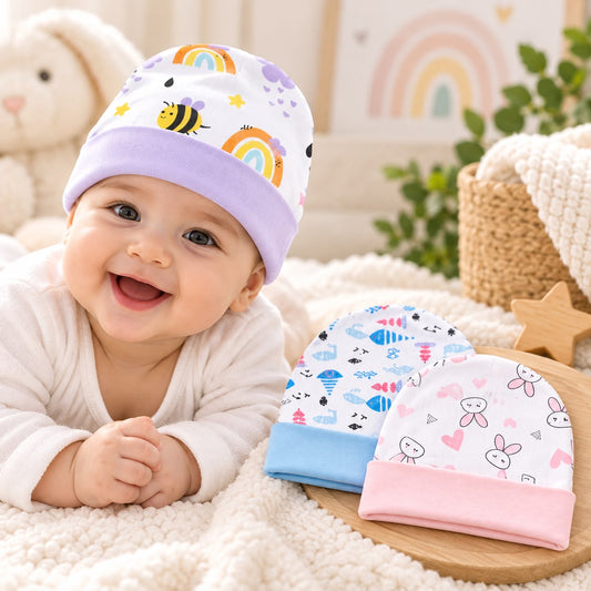 Soft Cotton Baby Cap 2 Pcs- 0 to 6 Months Any 2