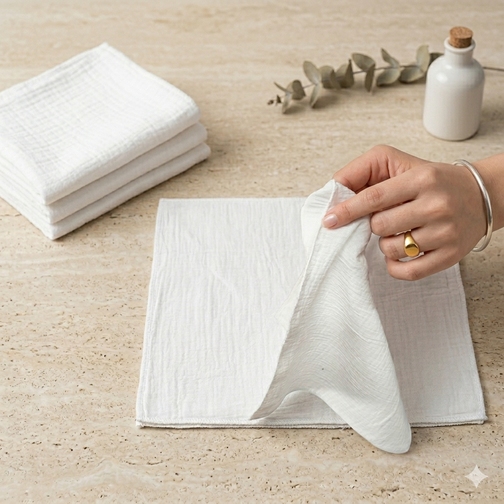 White Muslin Baby Wipes / Newborn Napkin -100% Cotton 2 layer Muslin (5 Pieces Pack) 12*12 Inches