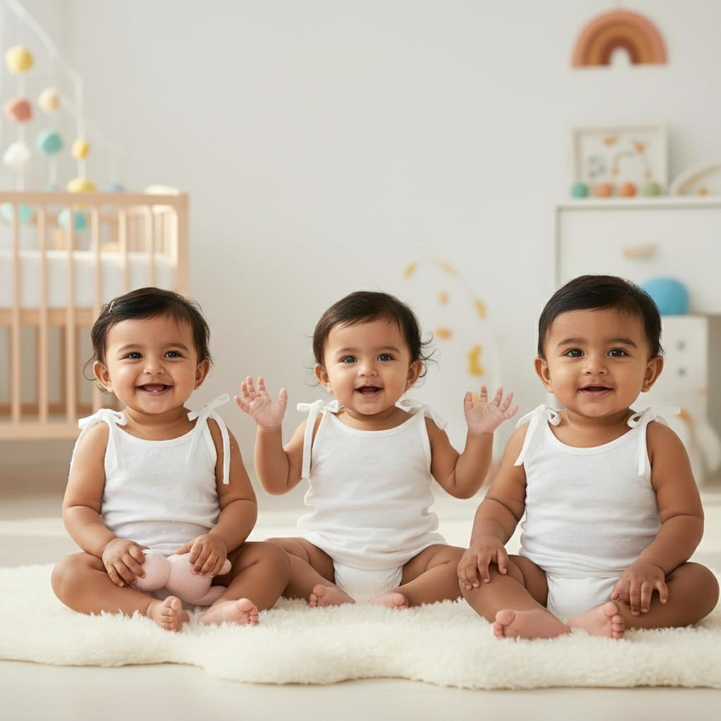 White Top knot Jabla Organic Cotton Newborn Baby Tank Tops (Pack of 6)