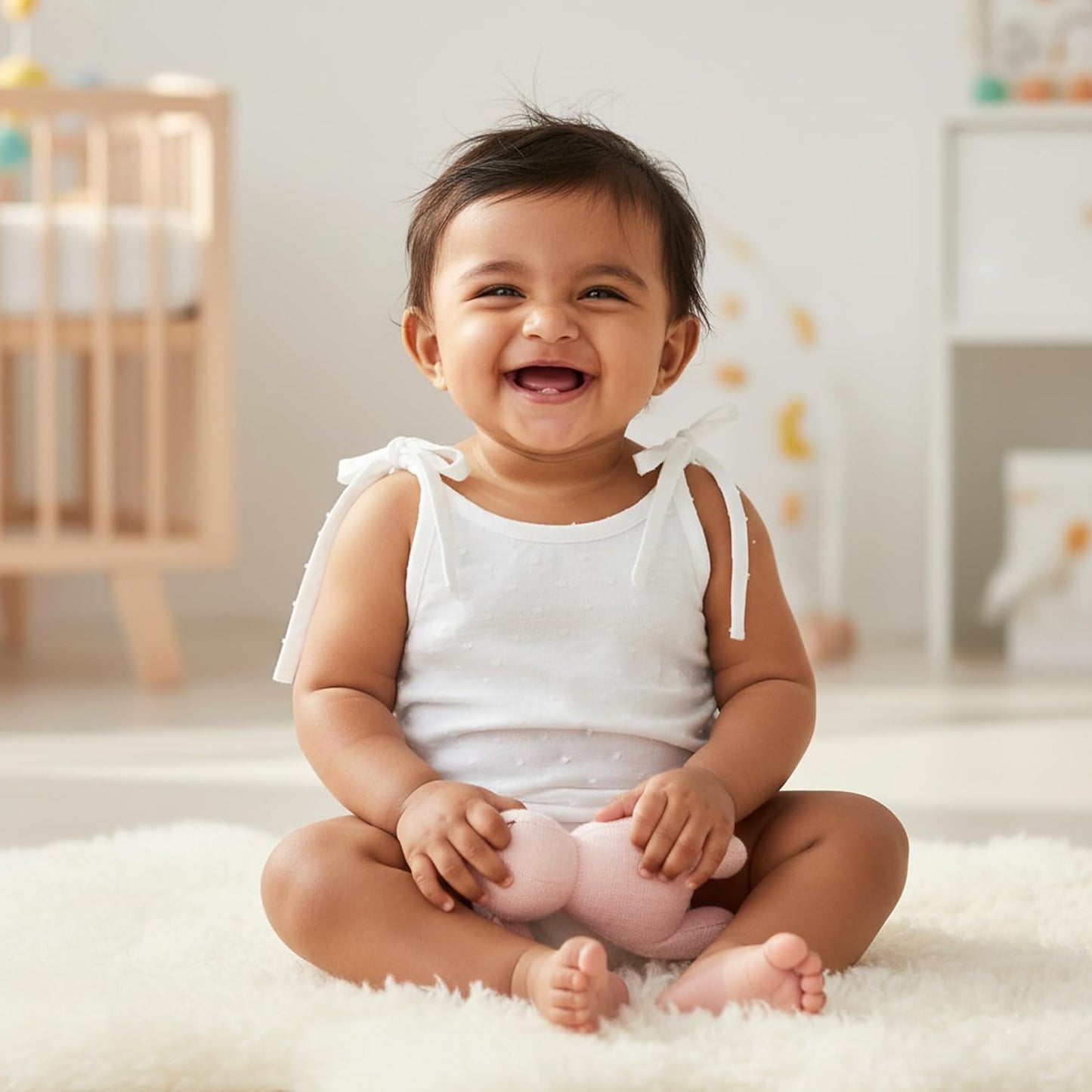 White Top knot Jabla Organic Cotton Newborn Baby Tank Tops (Pack of 6)