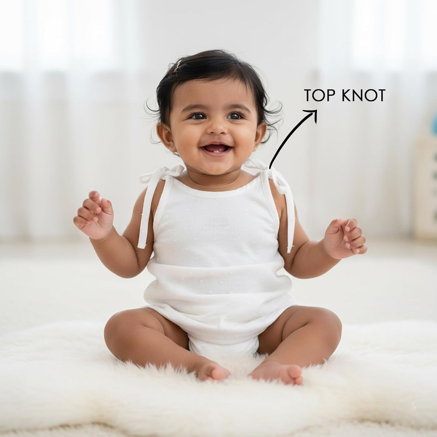 White Top knot Jabla Organic Cotton Newborn Baby Tank Tops (Pack of 6)