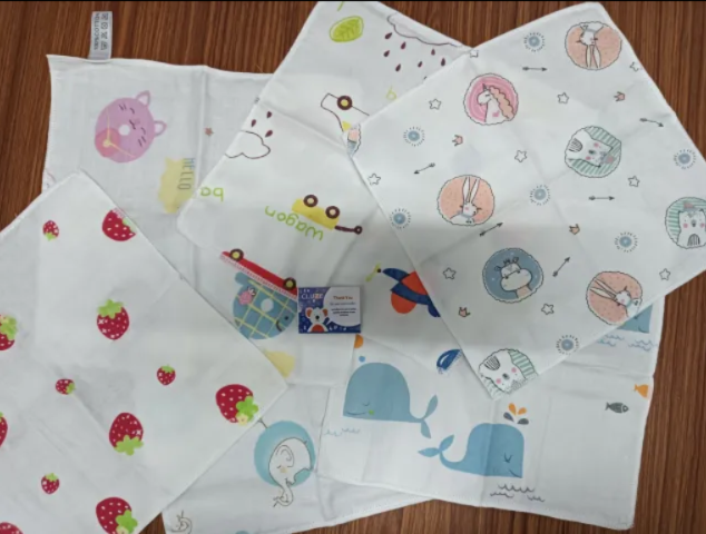 Small - 2 layer cotton Baby Wipes / Newborn Napkin Random Prints(Pack of Any 5)8*8 Inches