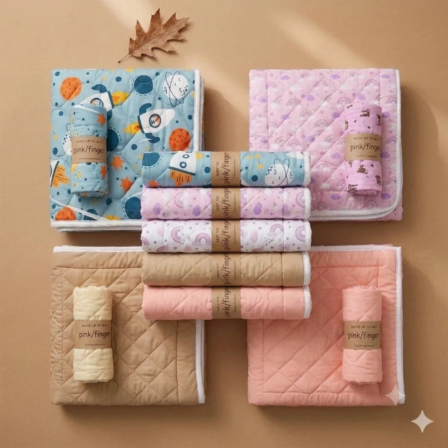 Premium Soft Quilted Baby Blanket + Muslin Wrap Towel Set (30" x 30")Inches-Any 1 Set