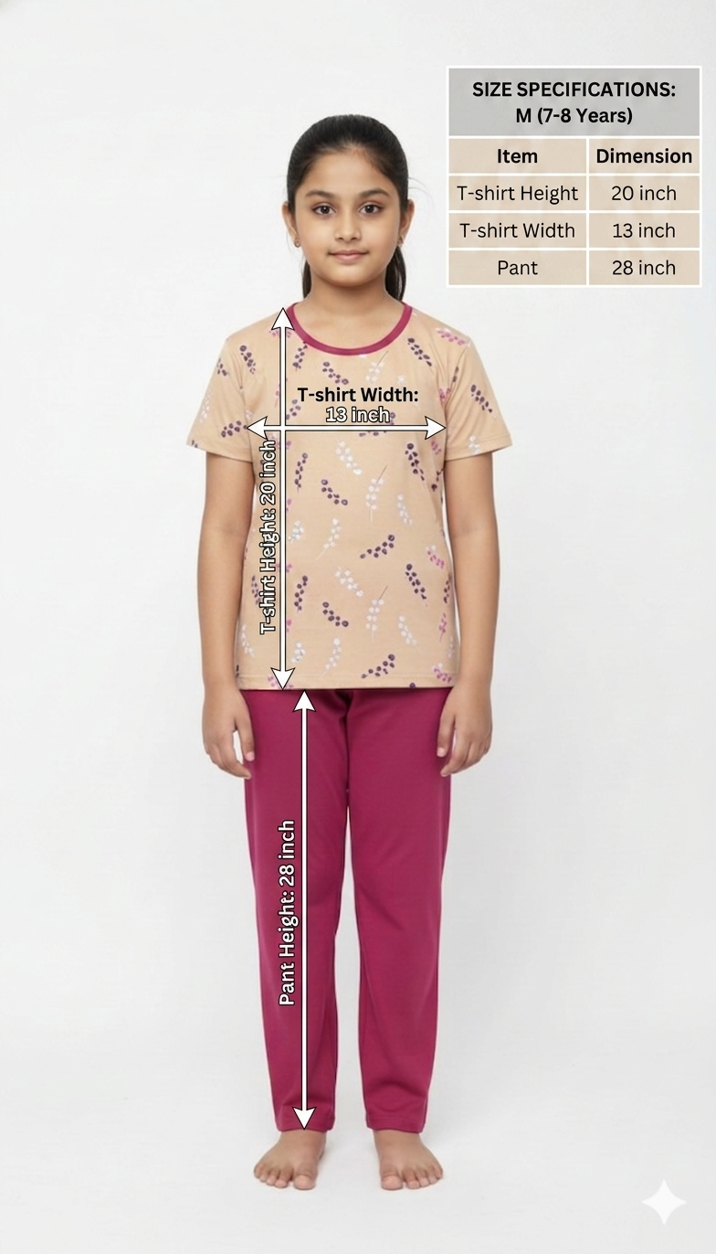 Girls 2 piece Cotton daily wear Night Dress - Any 1 Random Color